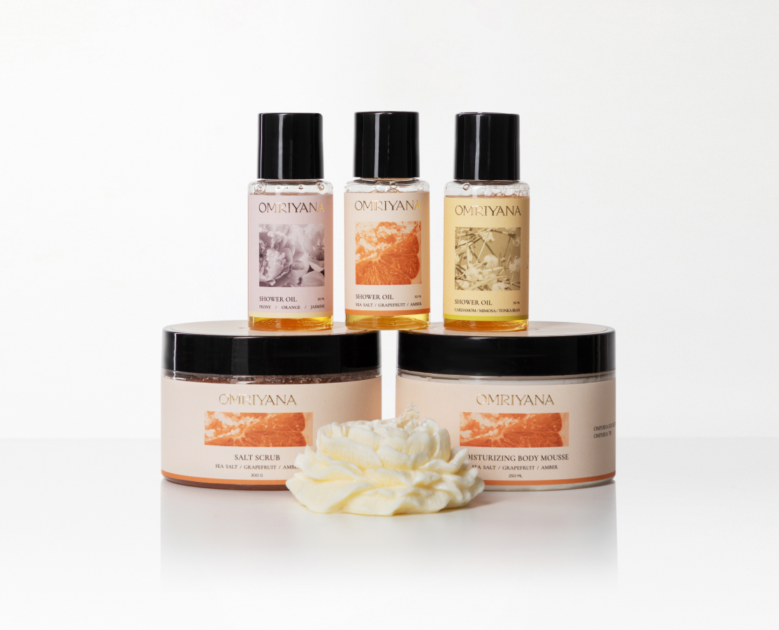Лімітований НАБІР ПО ДОГЛЯДУ ЗА ТІЛОМ SEA SALT / GRAPEFRUIT / AMBER +соєва свічка у подарунок