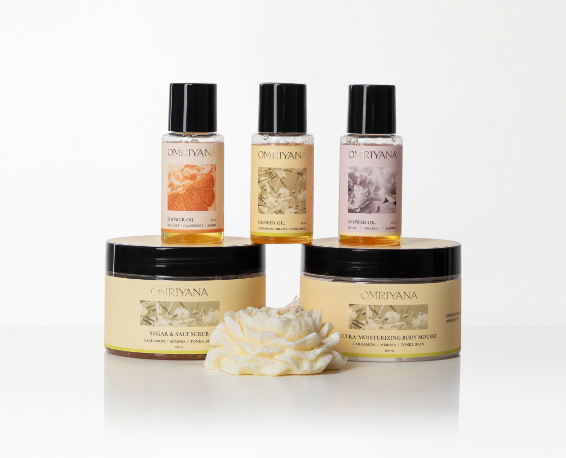 Лімітований НАБІР ПО ДОГЛЯДУ ЗА ТІЛОМ CARDAMON / MIMOSA / TONKA BEAN +соєва свічка у подарунок