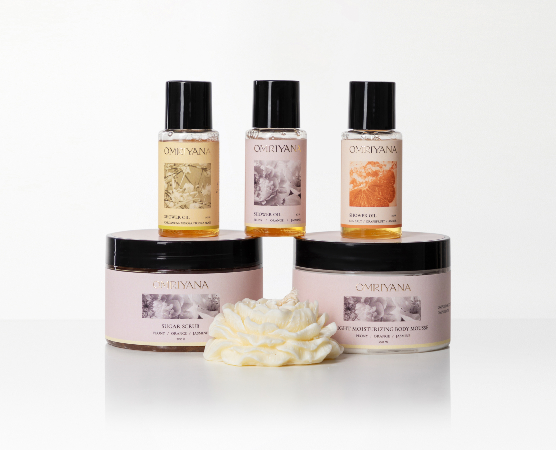 Лімітований НАБІР ПО ДОГЛЯДУ ЗА ТІЛОМ PEONY / ORANGE / JASMINE +соєва свічка у подарунок